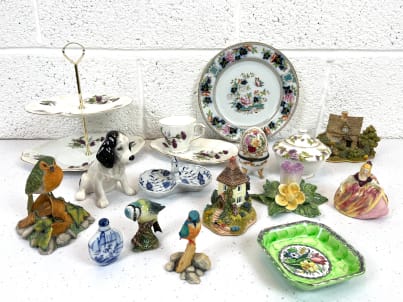 Collection of antique and vintage ceramics, pottery and fine bone china items including plates, ornaments and cups